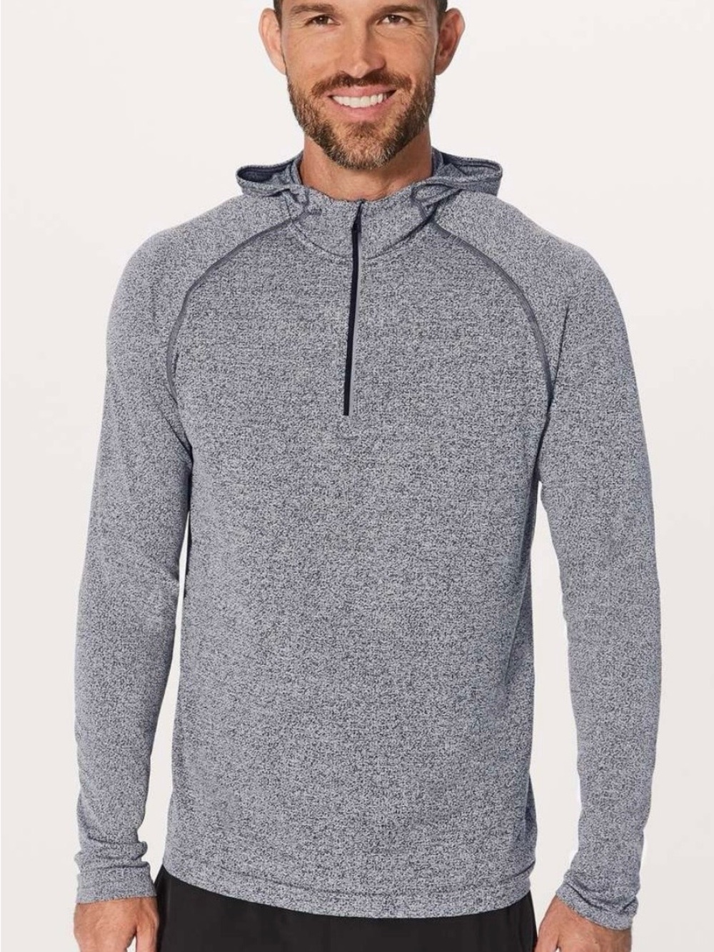 lululemon athletica Men's Heathered Light Gray Half-Zip Hooded Pullover L